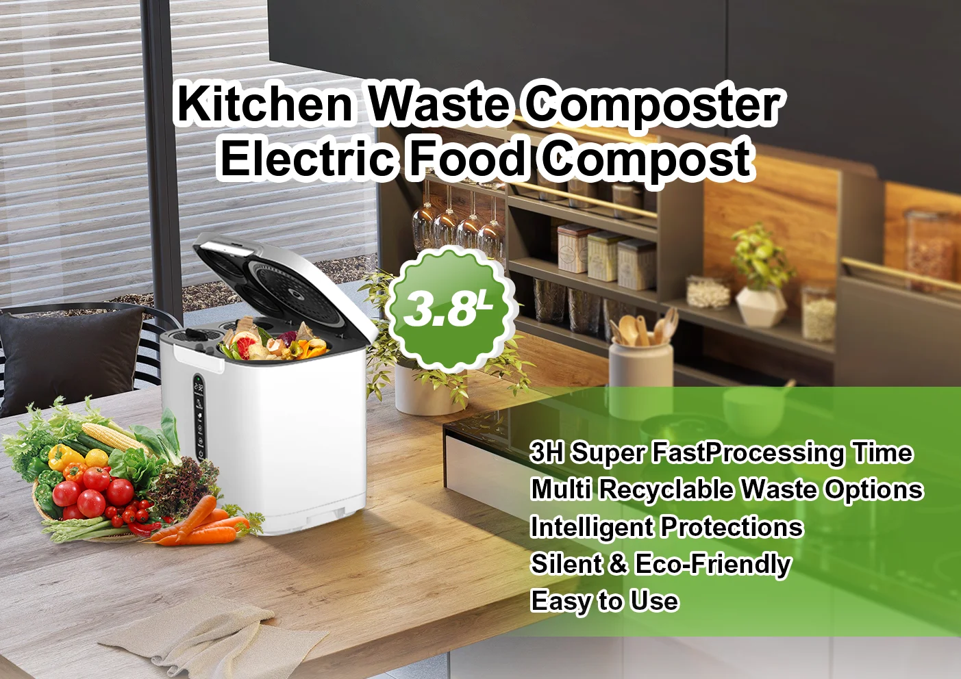 Wholesale Electric Household Kitchen Food Waste Disposal & Recycling Composting Machine with Stainless Steel Grinding Chamber