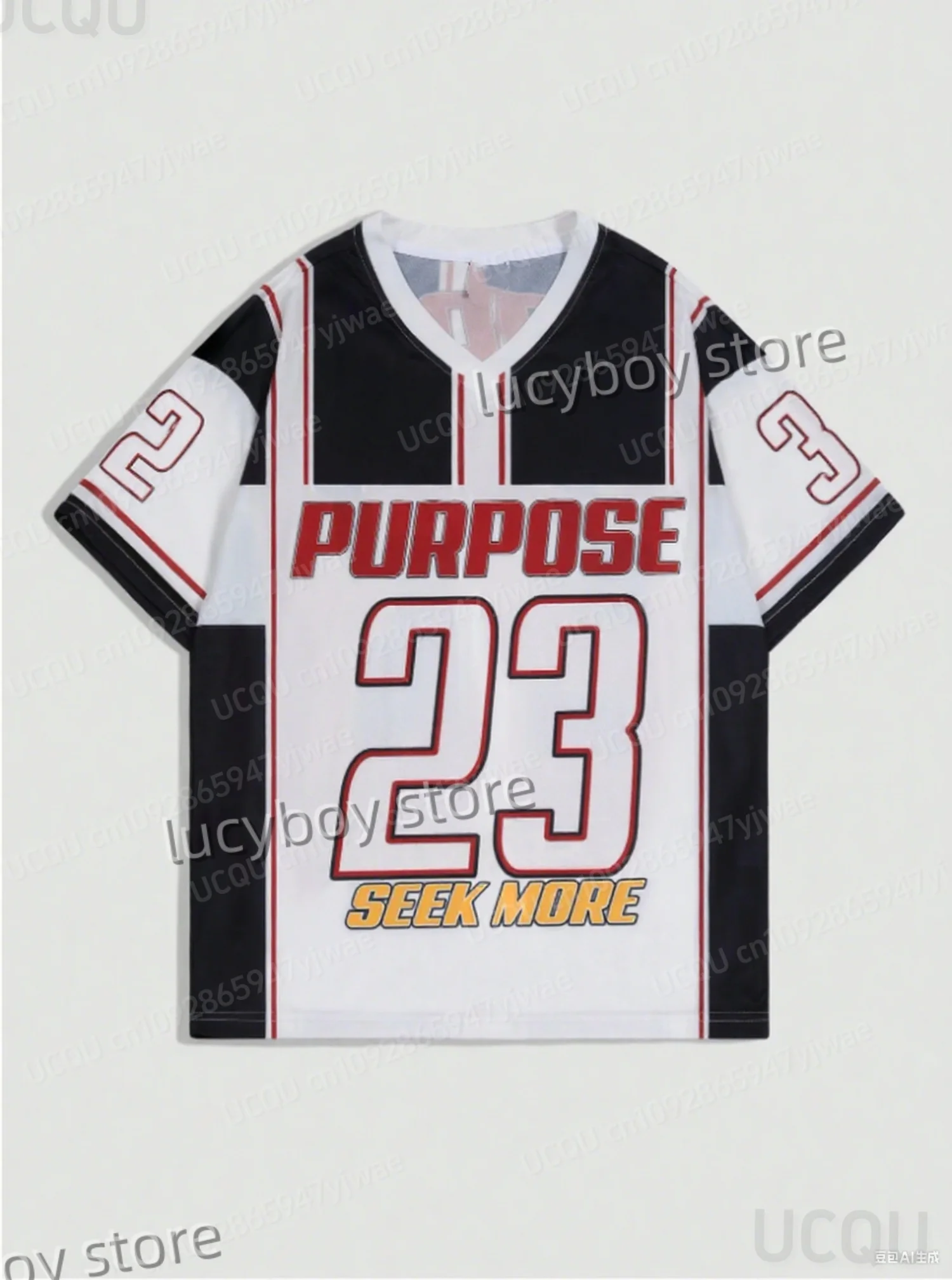 

Mens PURPOSE NO.23 Stripe Print Short Sleeve v-neck T Shirt Man Brooklyn Racing JERSEY Tee Vintage Casual Tops Men Clothes