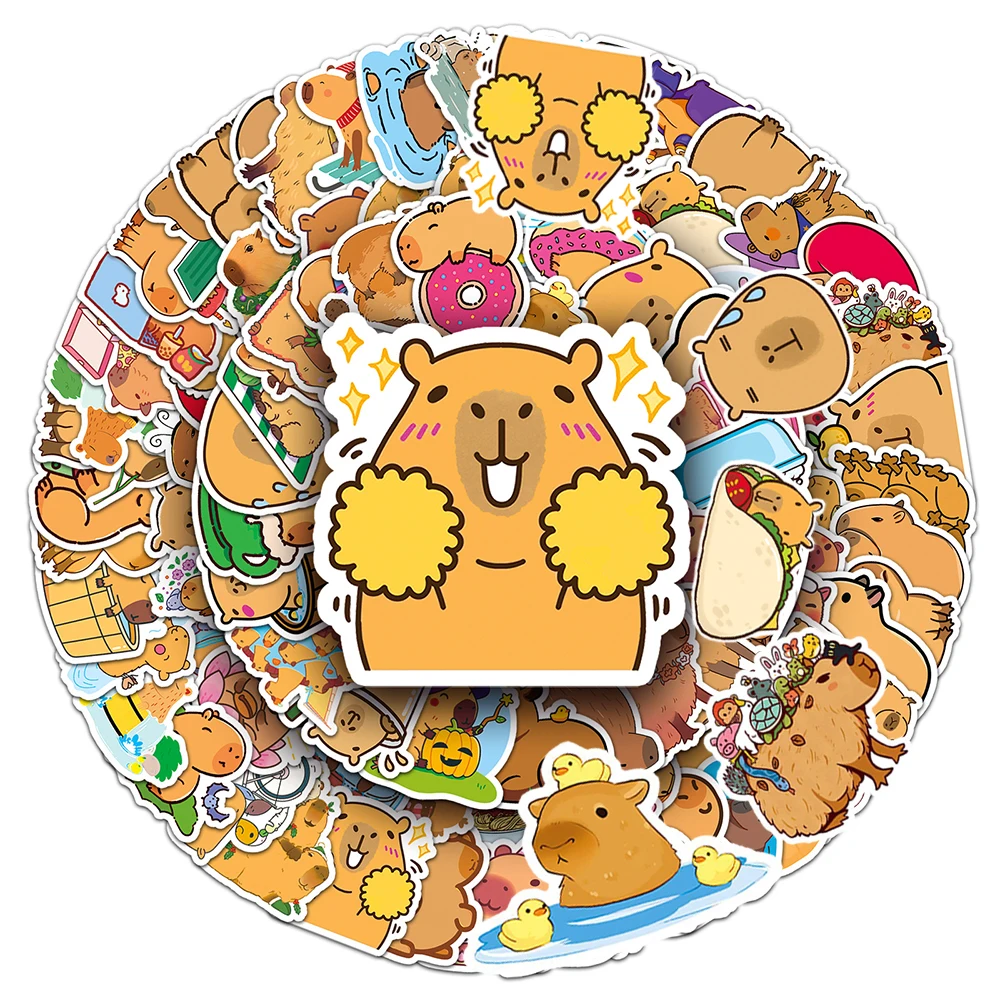 10/30/50/100pcs 어린이를위한 귀여운 동물 Capybara 만화 스티커 장난감 데칼 방수 DIY 전화 노트북 편지지 Kawaii 스티커