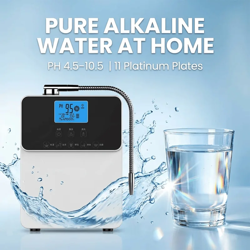 Alkaline Water Ionizer Machine, 5/7/11 Titanium Platinum Plates, Electrolyzed Purifier, Negative ORP Filter for Home Kitchen