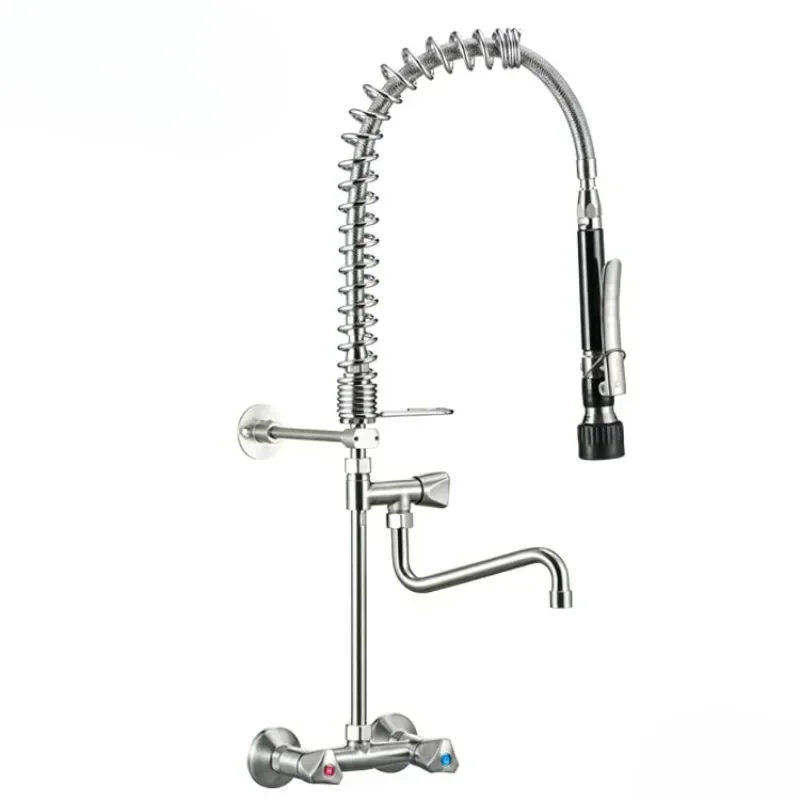 Industrial Kitchen Faucet Hot Pre-Rinse Wall Mount Stainless Steel Thermostatic with 2 Holes Model for Commercial Use