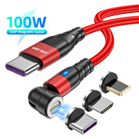 USLION 3 in 1 PD 100W 5A Magnetic Cable Type C To Type C Fast Charging Data Cord For Camera Headset Macbook iPad iPhone 16 15 14