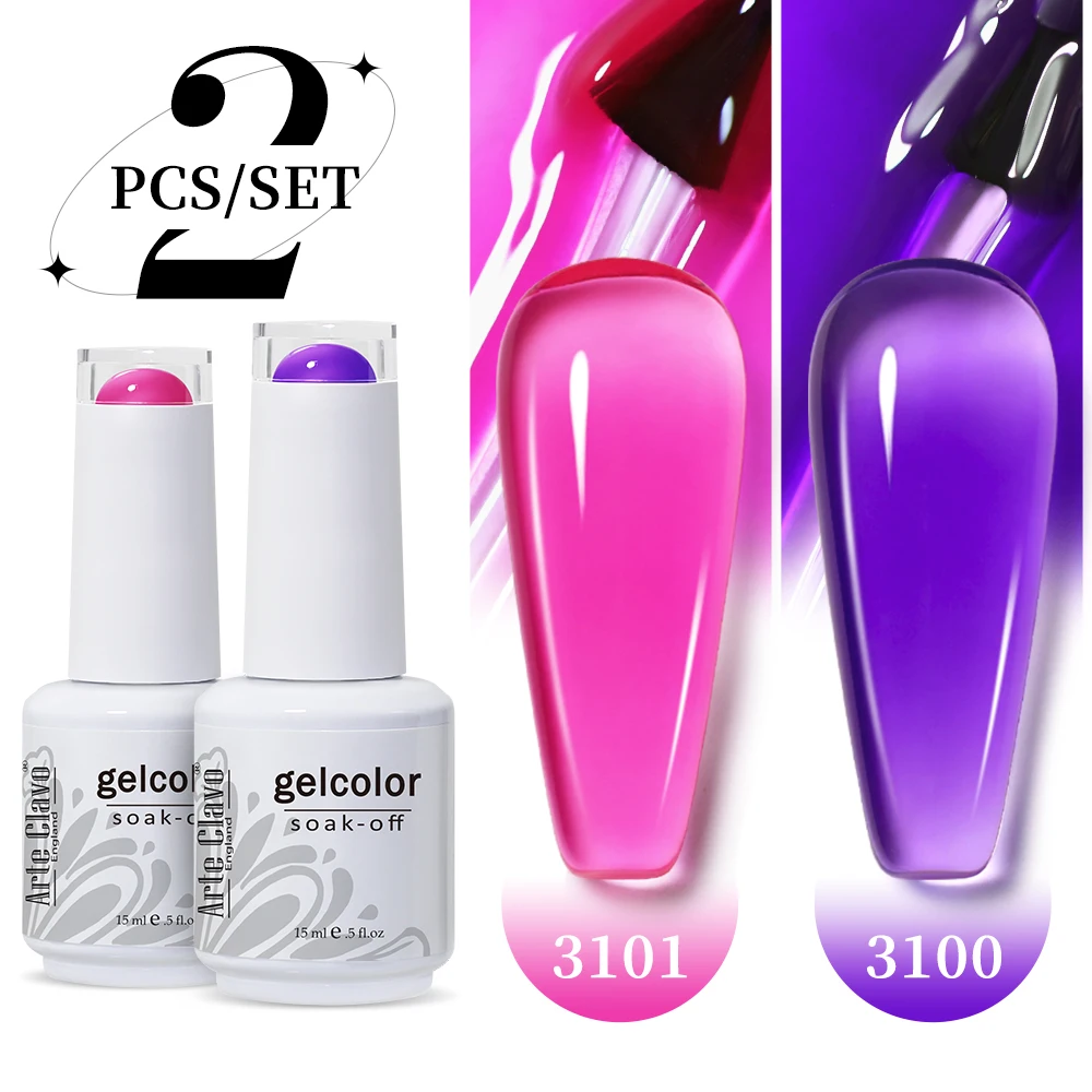 Arte Clavo 2Pcs/Set 15ml Jelly Color Nail Gel Polish Nail Supplies Purple Pink Red Blue Green Nail Art Varnish Manicure Kit