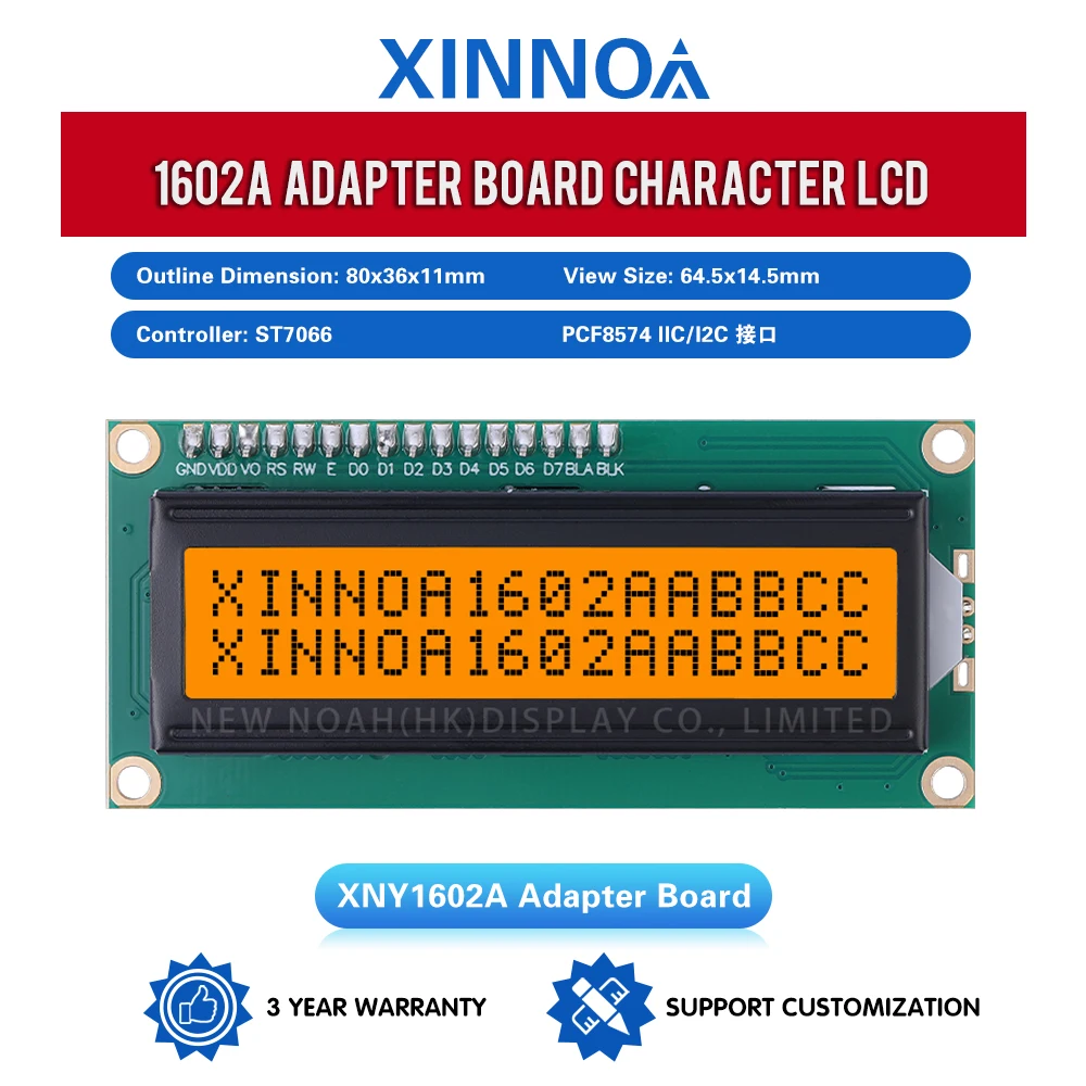 Orange Light Black Letters 1602A IIC Adapter Board Multiple Languages 1602 LCD Controller ST7066U Character Display Screen