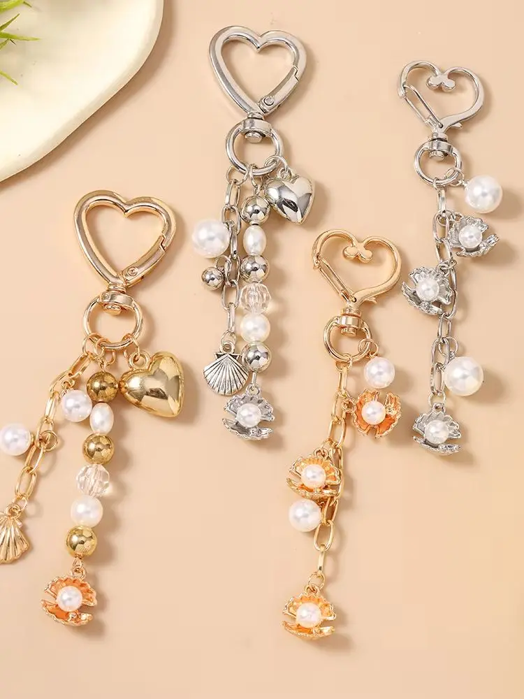 Aihua Fashion Sommer Strand Muschel Schlüsselanhänger Perlenbesetzter Schlüsselring Anhänger für Frauen Mädchen Handtaschen-Deko DIY Schlüsselanhänger Schmuck – Detail 1