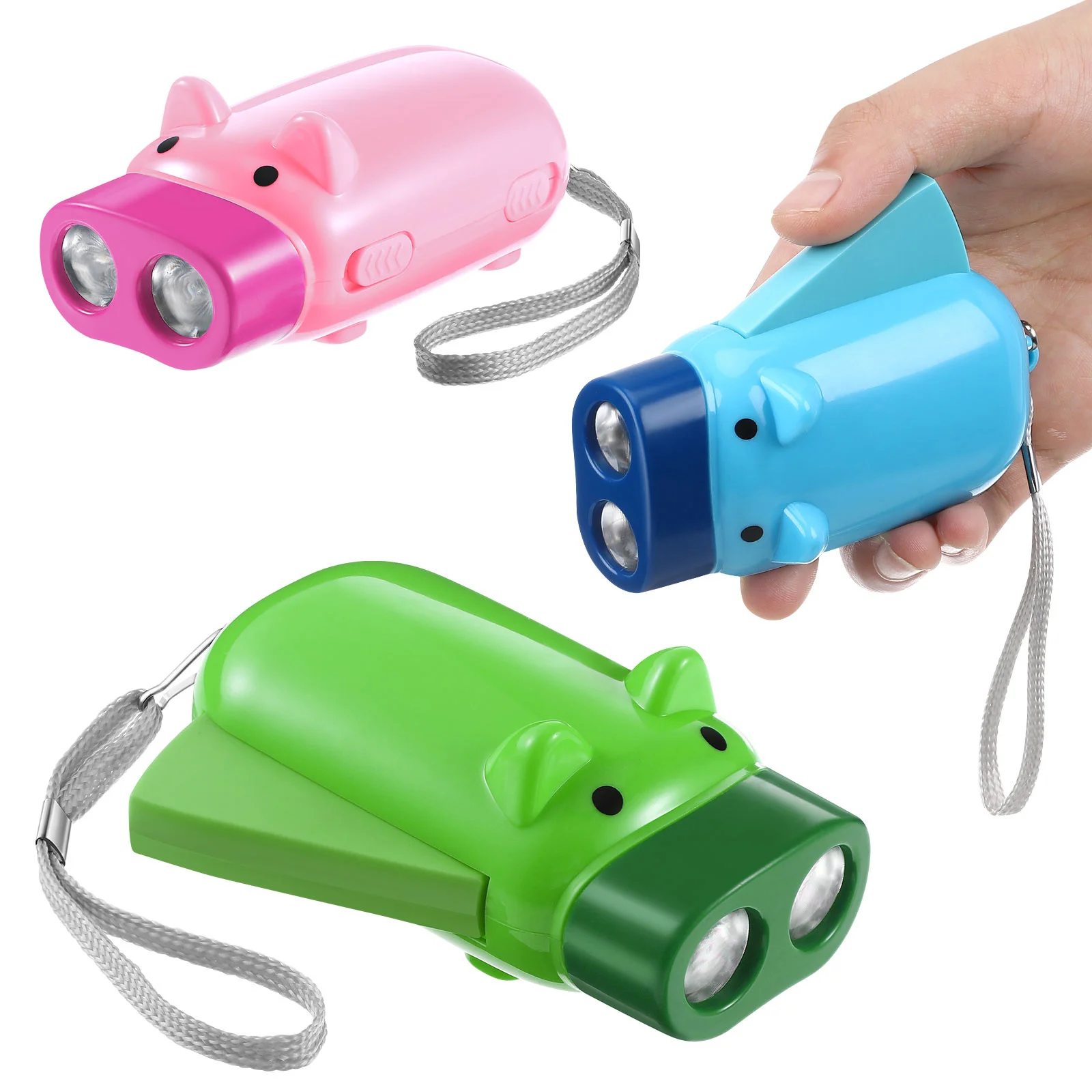 

3 pcs Press Button Flashlight Cartoon Pig Shaped Led Portable Camping Light For Adults Small Reusable Bright Hand Crank