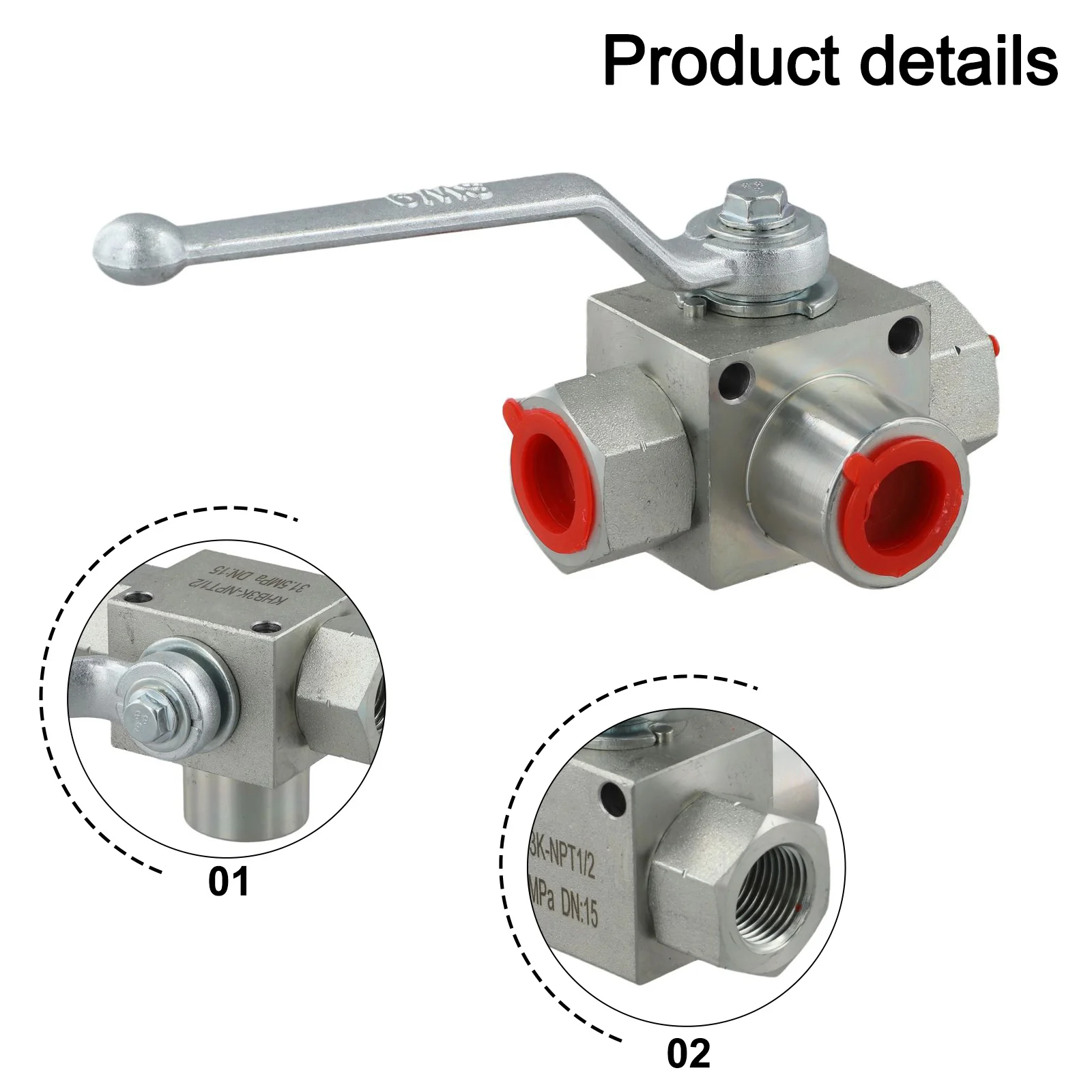 3 Way Hydraulic Ball Valve with NPT1/2 Thread Rated for 7250 PSI Pressure Carbon Steel Body L Port Design for Flow Control