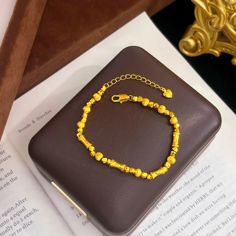 9999 gold dazzling cnc ice-crushed ice bamboo joint brushed cat-eye dancing bracelet with beads
