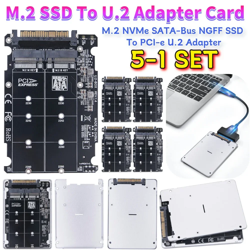 5-1SET M.2 SSD To U.2 Adapter Card M.2 NVMe SATA-Bus NGFF SSD To PCI-e U.2 Adapter with Case M.2 NVME SSD To U.2 SFF8639 Adapter
