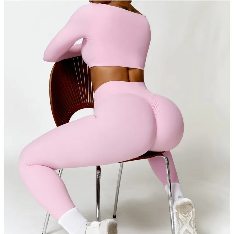 Chándal para mujer, conjunto de Yoga, ropa deportiva de 2 uds., ropa de entrenamiento, ropa atlética, Legging para gimnasio, sujetador de Fitness, Top corto, trajes deportivos de manga larga