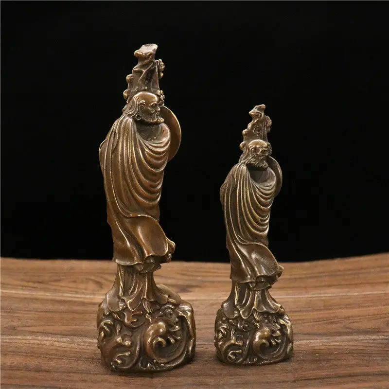 Antique pure copper Dharma ancestor Buddha statue ornament sitting rock Dharma bronze statue home office desktop decoration gift