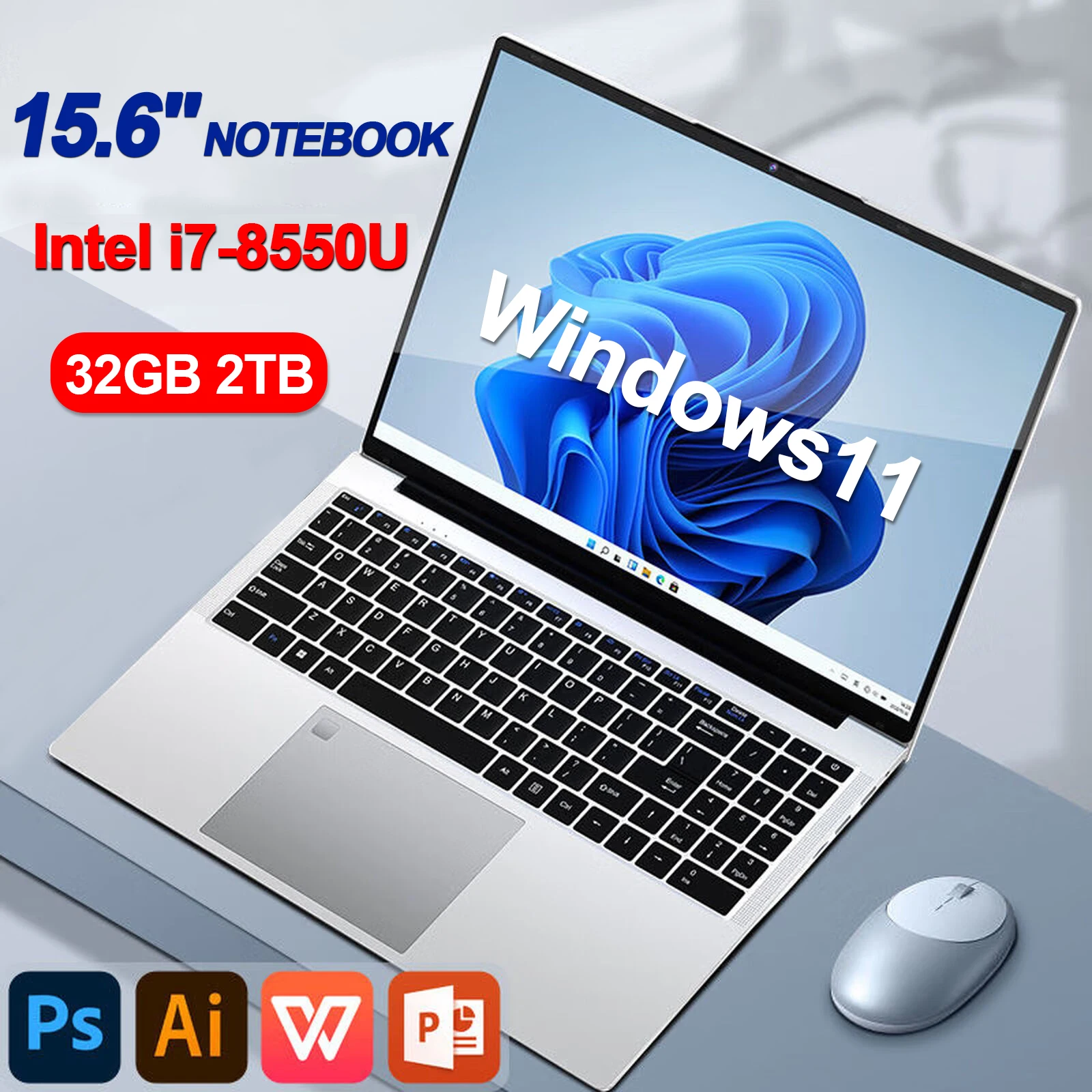 Caliente 15,6 pulgadas portátil Intel Core i7 8550U 32GB 2TB SSD Windows11 Oficina desbloqueo de huellas dactilares Gaming Notebook ordenador PC