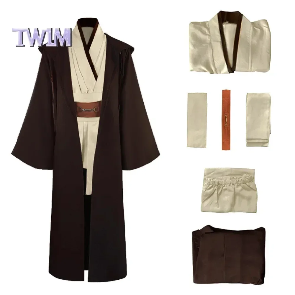 New Jedi Knight Obi Wan Kenobi Men's Cosplay Costume Robe Adult Male Belt and Boots Hooded Suit Halloween Carnival Party Show