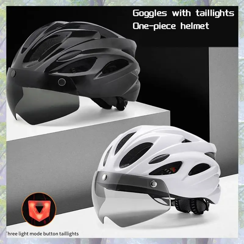 خوذة دراجة خوذة ركوب الدراجات مع نظارات الضوء الخلفي خوذة الدراجة الجبلية القابلة للتعديل للبالغين من الرجال والنساء باللون الأسود