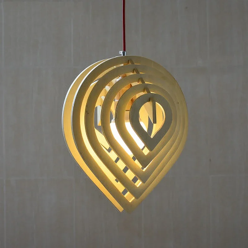 Modern Wood Heart-shaped Pendant Lights Romantic Light for Room Hall  Wood Water Drop Shaded Hanging Light Restaurant Decoration