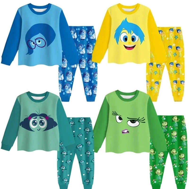 Inside Out 2 Kids Nightwear Cartoon Joy Pajama Sets Long Sleeve Toddler Boys Girls T Shirt Pants 2pcs Children Pijama Set