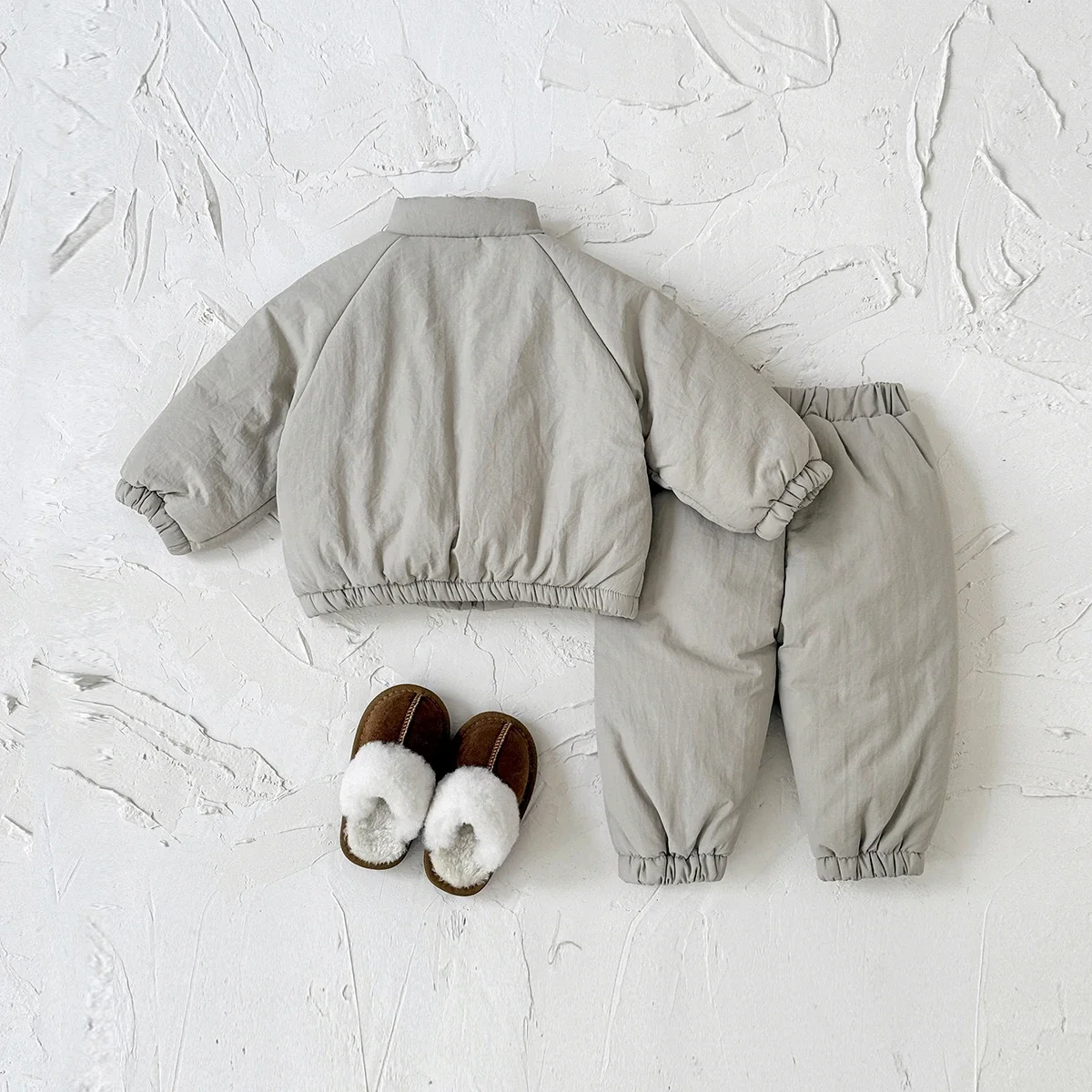 Japanese Style Kids Padded Tracksuit 2Pcs Oversized Stand Collar Jacket and Jogger Pants Winter Warm Outfit
