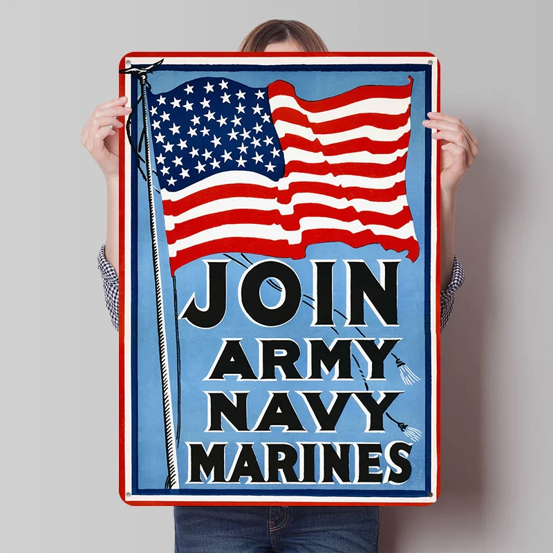 Join Army Navy Marines Printed Poster Customized Retro Wall Art Vintage Metal Tin Signs for Home Office Decor Decoration Gaming