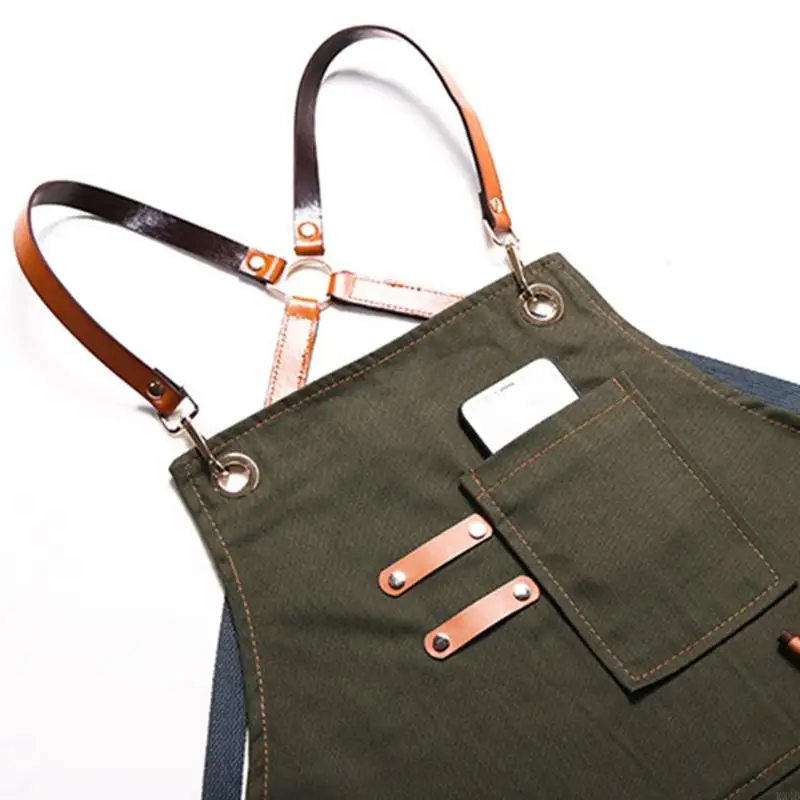 KX4B Unisex Apron for Men Women Hair Hairdressing Craftsmen Barista BBQ Coffee Shop Garden Work Apron with Pockets