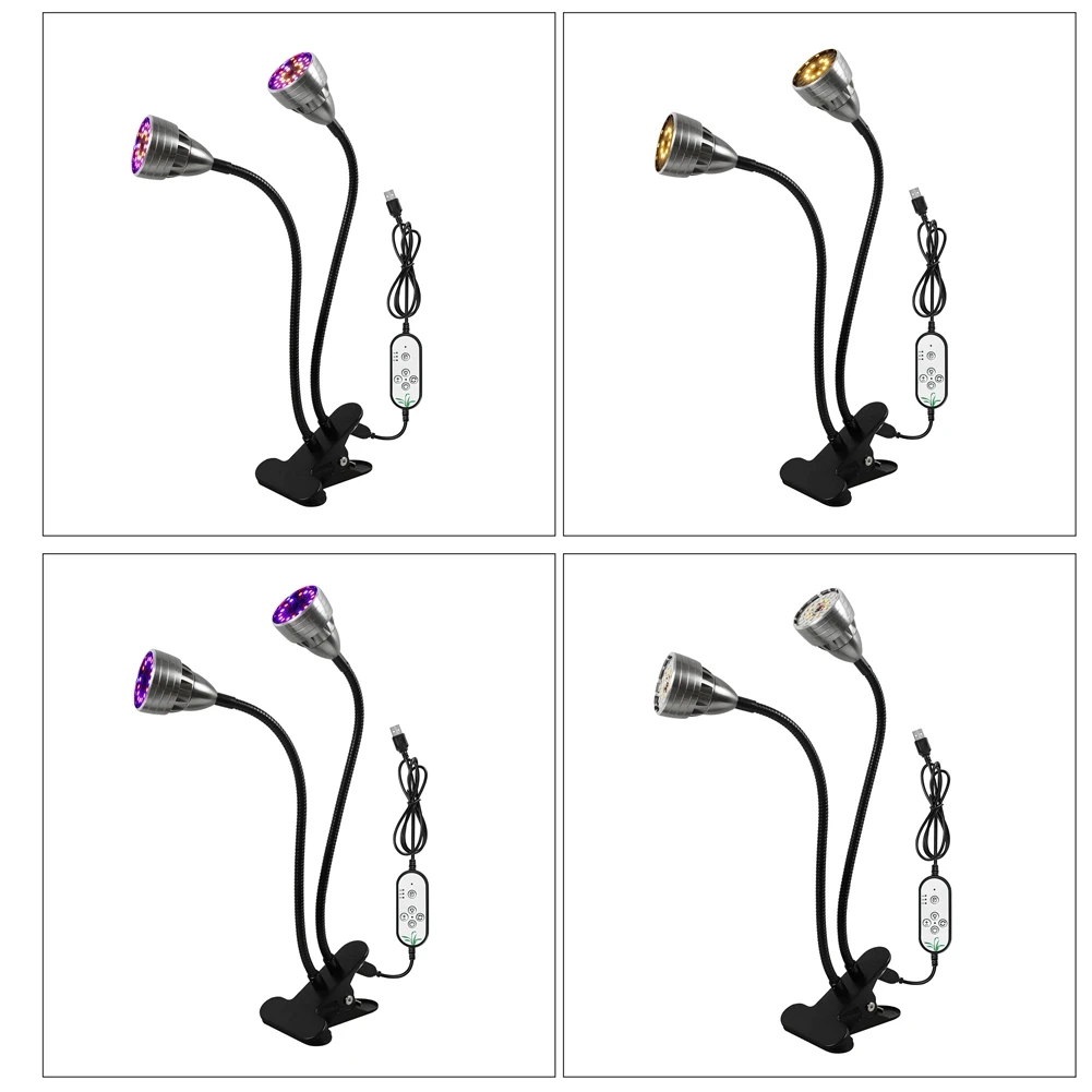 ضوء LED للنمو للنباتات الداخلية، ضوء نباتي بمشبك مكتبي كامل الطيف لشتلات تتفتح قابل للتعديل