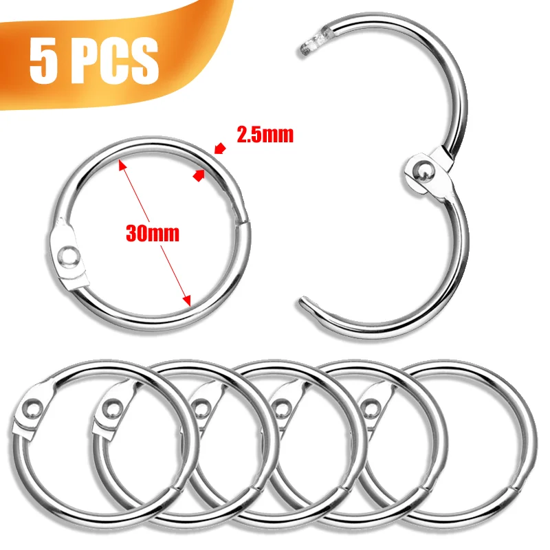 

5Pcs 30mm Durable Metal Binder Rings Loose-leaf Ring Clips for Office School Supplies & Craft Photo Album Circles