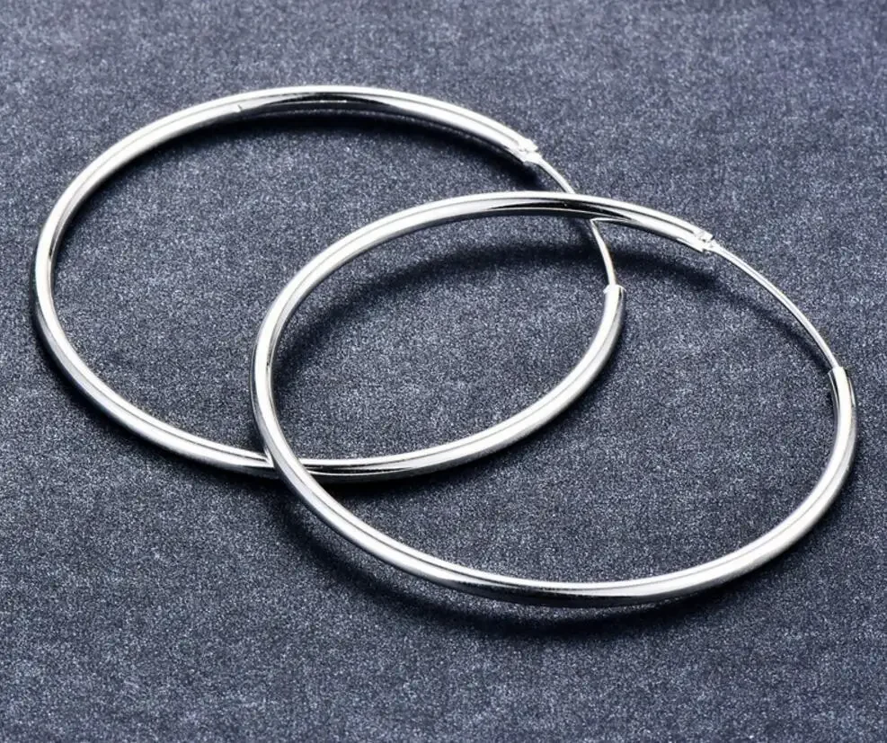 Women 100% 925 sterling silver Hoop Earring Round Circle Loop Gifts Box Packing Simple Silver Hoop Earrings Piercing