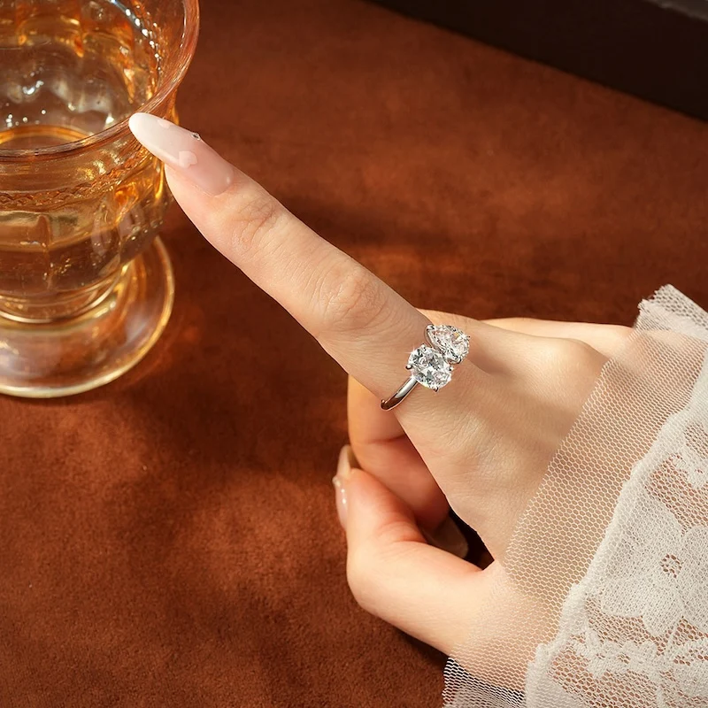 Rrjzz Birnen- & Rundschliff 7x9mm Doppel-CZ Labor-Diamant Mode Damen Verlobungsring 14k Vergoldeter Zirkonia Jubiläums-Schmuck Geschenke – Detail 9