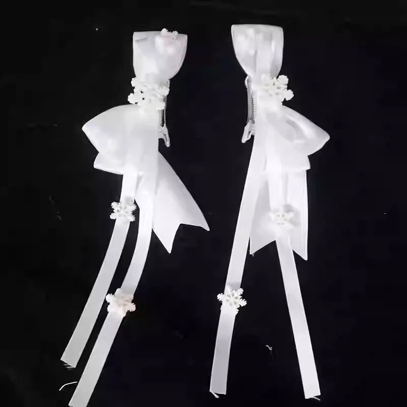 1 Pair White Snowflake Lace Bows Hair Clip Girls Wedding Headwear Hairpins Ribbon Barrettes Lolita Headdress Hair Accessories