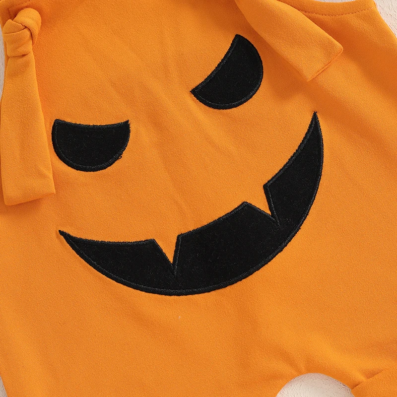 Baby Clothing Boys Girls Halloween Rompers Square Neck Pumpkin/Ghost Face Embroidery Jumpsuits Newborn Clothes