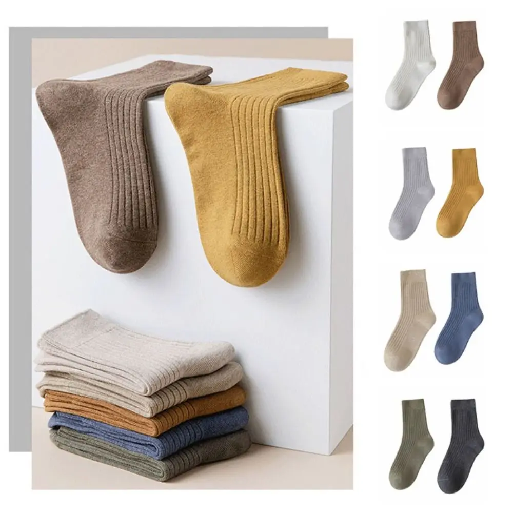 

10Pairs Elastic Solid Color Women Mid-calf Socks Simple Breathable Business Socks Men Stripe Soft Autumn Tube Socks Unisex