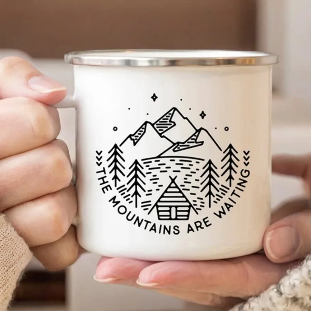 Creative Camping Enamel Mug - Are Waiting for You to Print Your Personal Touch! Handle for Easy Handling - Perfect for Coffee, T