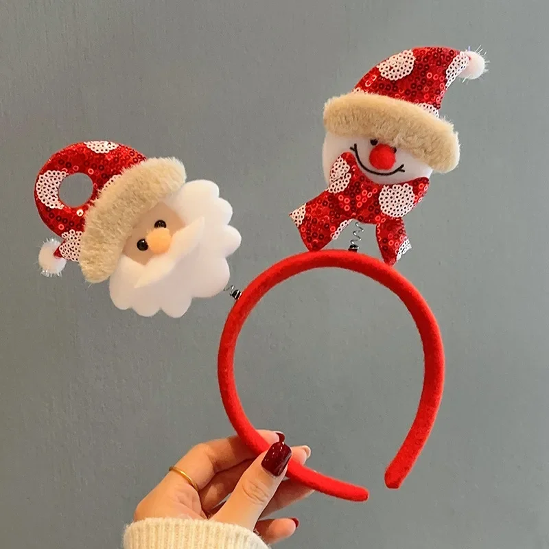 Fashion Christmas Red Bows Headbands Women Girl Classic Elastic Reindeer Antler Santa Hair Hoop Xmas Party Headbands Accessories