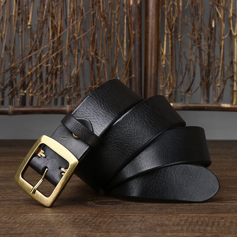 

3.8CM Wide Italian Retro First Layer Cow Leather Belt Genuine Leather Pin Buckle Korean Versatile Casual Jeans Belt