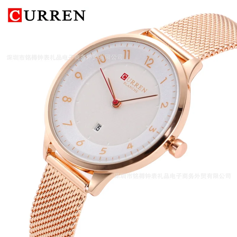 Curren 9035, женские часы с календарем, модные повседневные часы со стальным ремнем, водонепроницаемые кварцевые часы