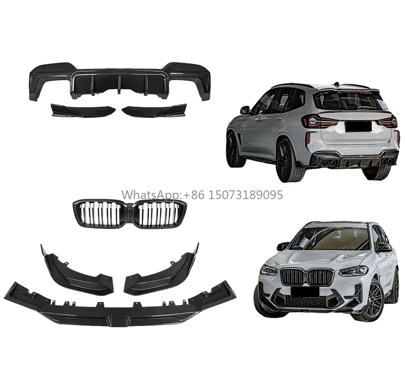 

Новый комплект обвеса из карбона для F97 X3M 2022-2024: передний диффузор, спойлер, задний диффузор, решетка радиатора, накладки на зеркала заднего вида