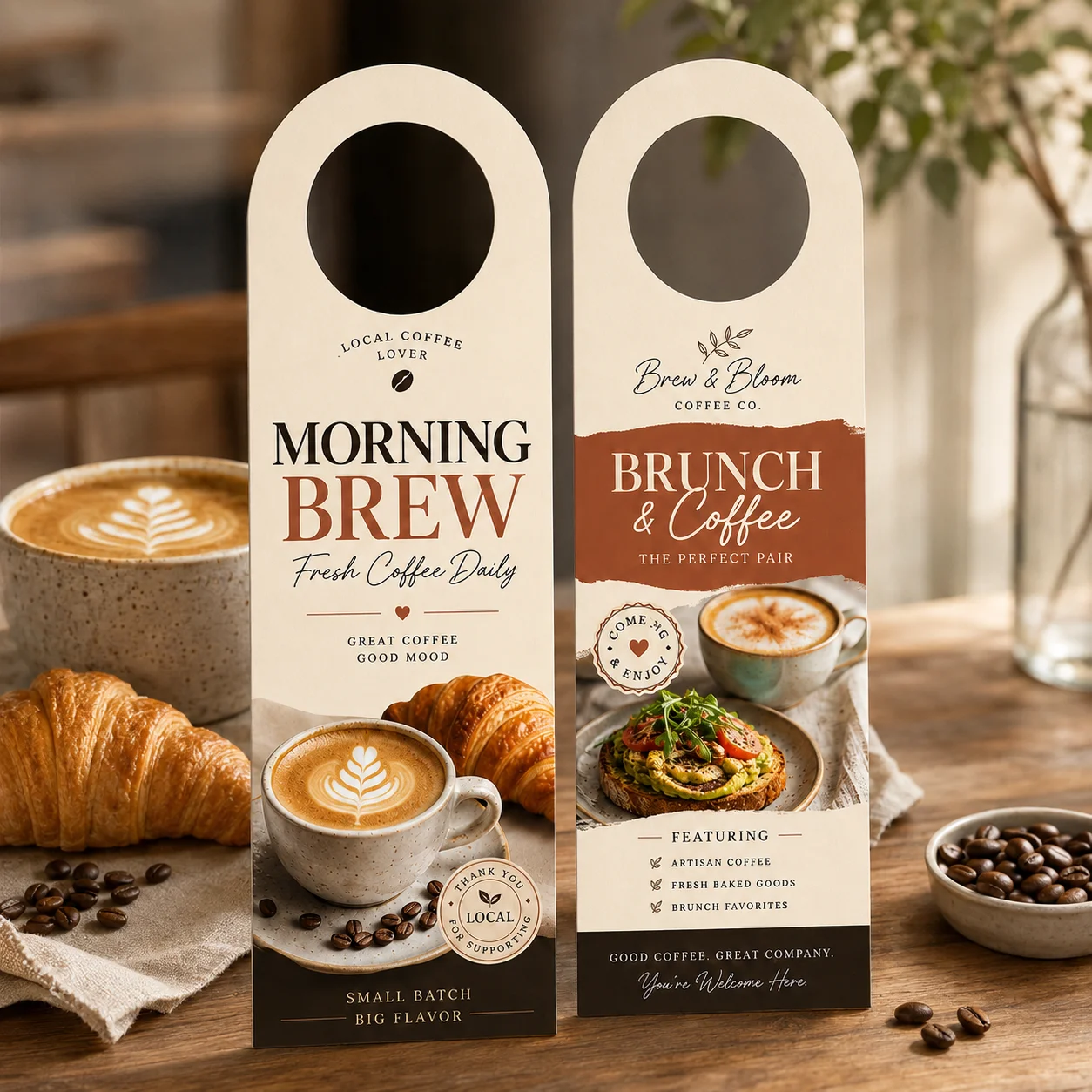 Personalized Door Hanger Double Sided Door Sign Custom Die Cut Hotel Promotion Card 250g White Cardboard for Inns Guest Rooms