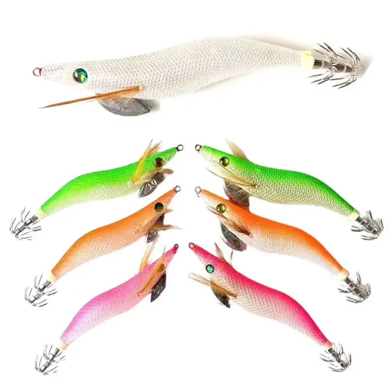 Fishing Lures Luminous Wood Shrimp Octopus Cuttlefish Squid Bait Jig Night Fishing Blow Barrel Squid Hook Ocean Boat Fishing