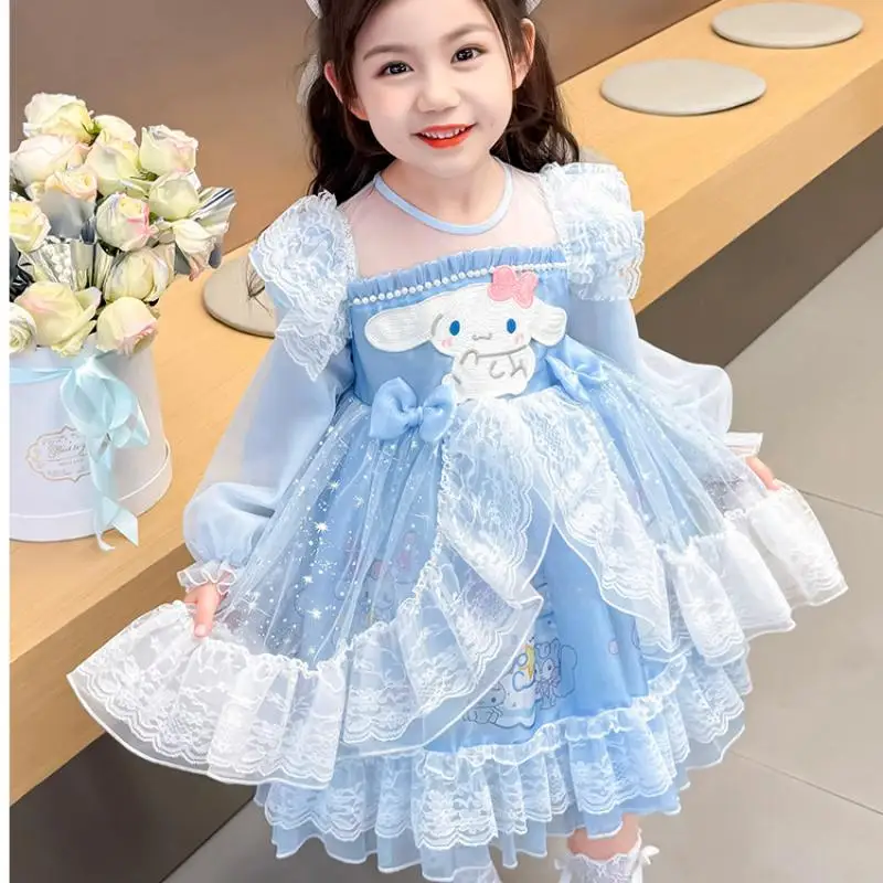 

Лидер продаж, платье Sanrio для девочек My Melody Cinnamoroll Kawaii, аниме, модное детское кружевное платье принцессы с длинными рукавами, детская одежда, новинка