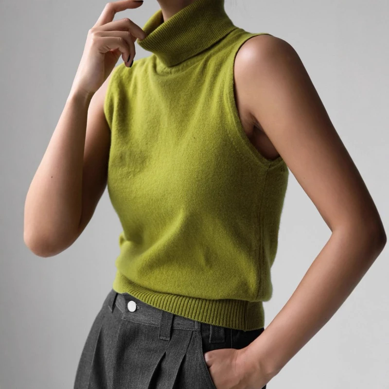 

2025 Women's New Autumn Winter Knit Sleeveless Turtleneck Tank Top Soft Fabric Trendy Slim Fit Solid Color Fashion Camis Top