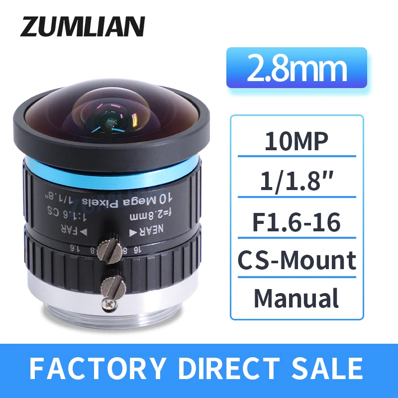 

10MP CS Mount 2.8mm Fixed Focal Lenth 1/1.8 Inch Aperture F1.6 Manual Iris For Industrial Camera And CCTV FA Machine Vision Lens