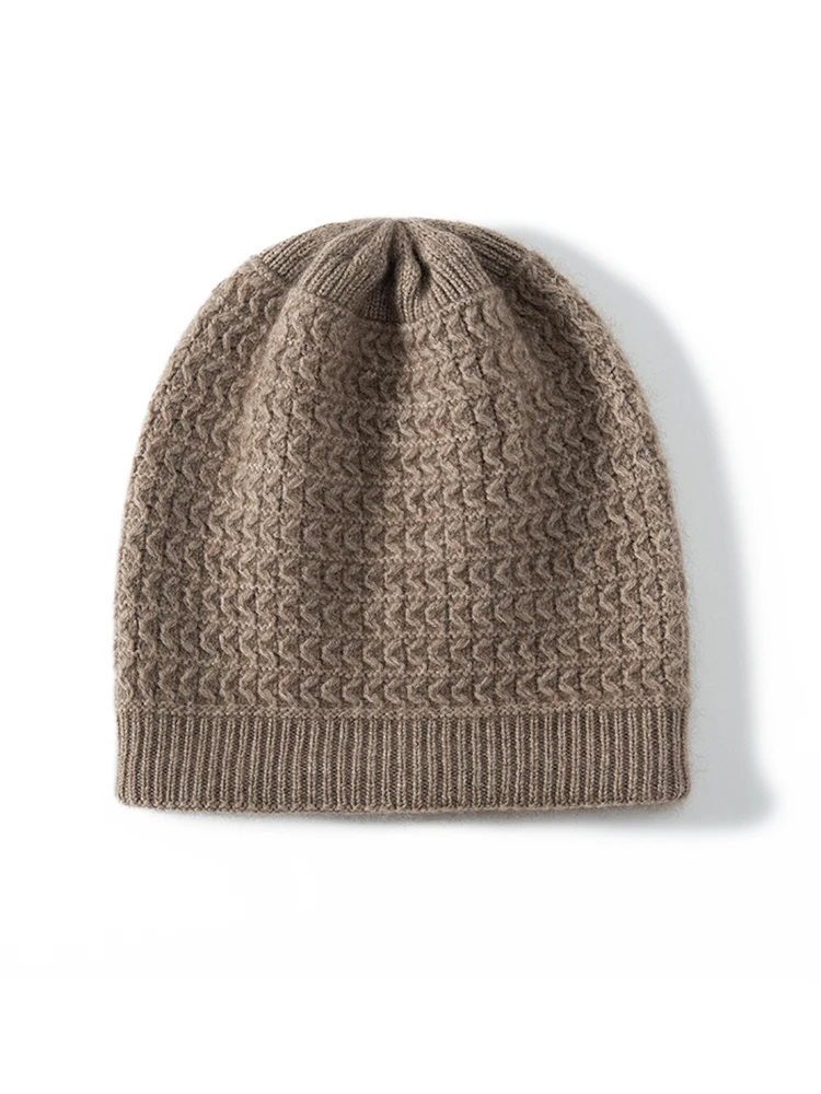 100%Cashmere Women'S Twisted Flower Thickened Warm Knitted Hat For Autumn&Winter Fashion Ear Protection Cold Proof Yarn Pile Cap