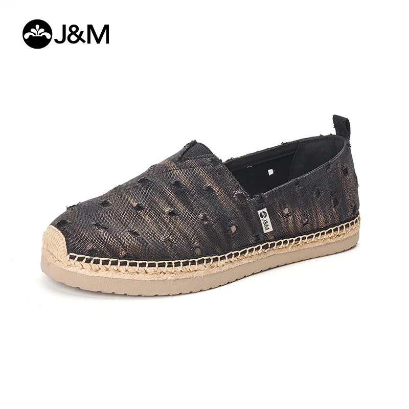 

J&M Fisherman Shoes Men Canvas Shoes Summer Autumn Breathable Flats Casual Shoes Slip-on Cloth Shoes Espadrilles Black Sneakers