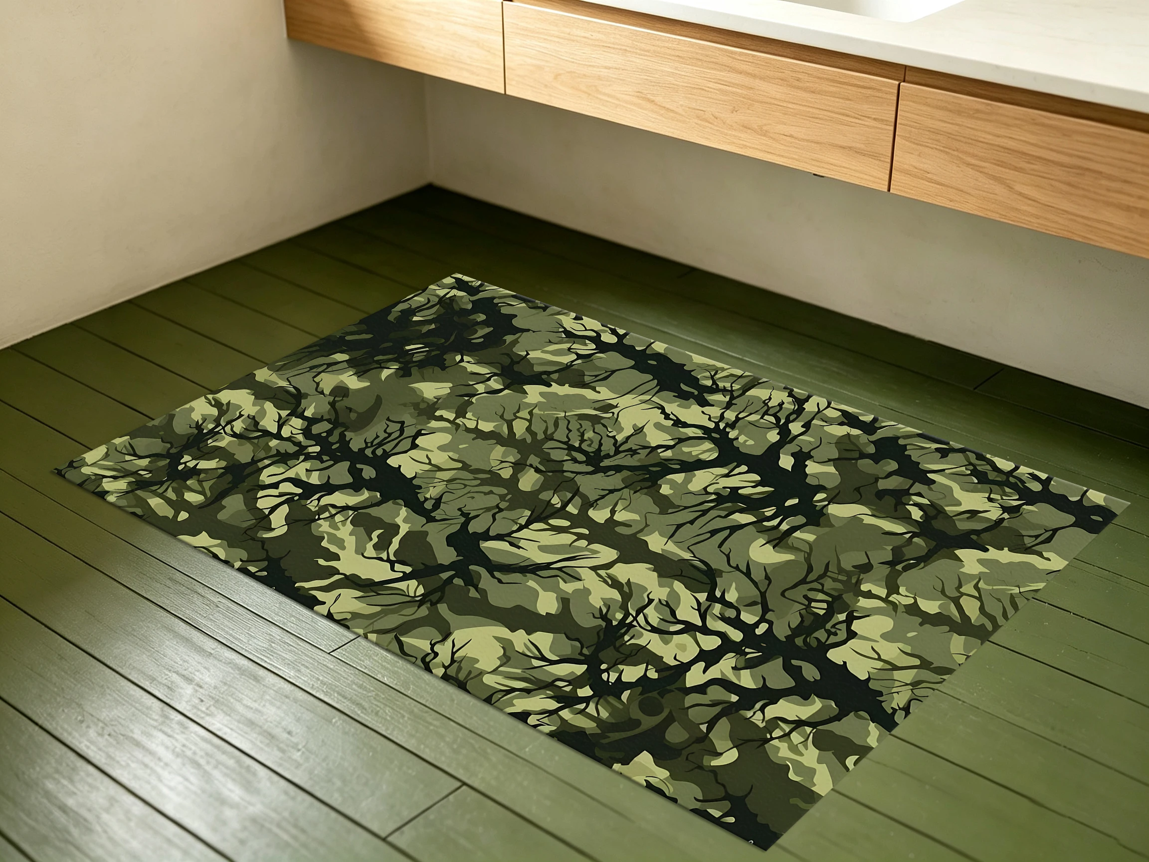 2D Carpet with Speckled Tree Shadow Pattern in a Soothing Forest Style for Living Room, Bedroom, and Bay Window