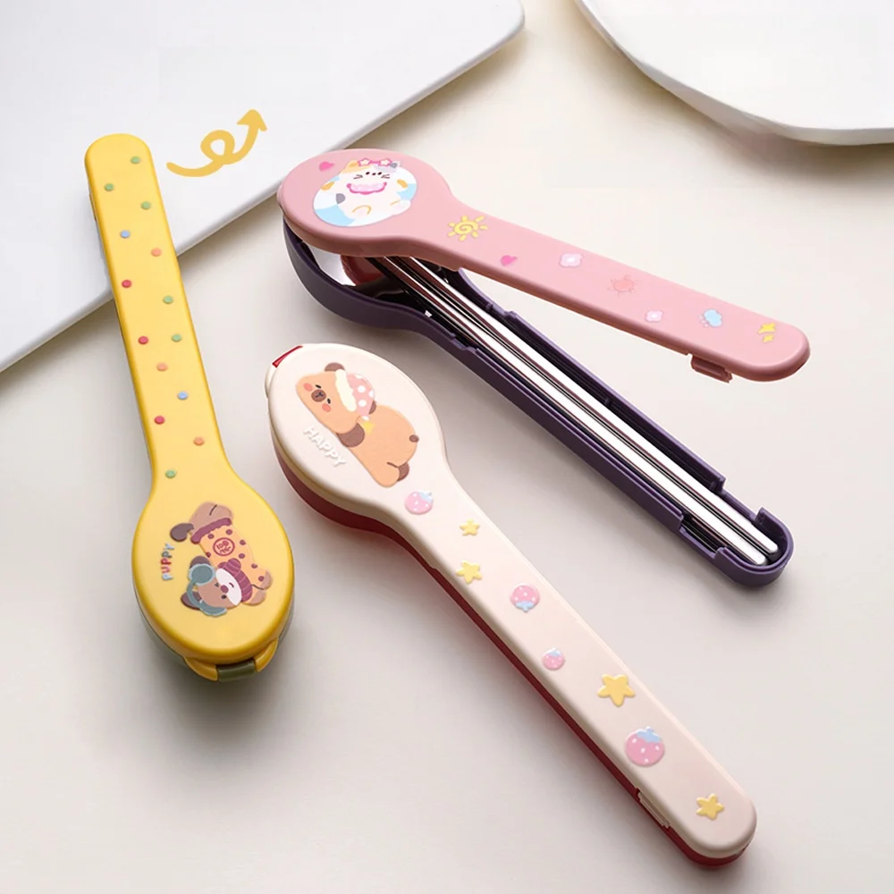 Convenient 304 Stainless Steel Outdoor Dining Set Cute Pet Cartoon Two-Piece Spoon And Chopsticks Set Creative DIY Kit