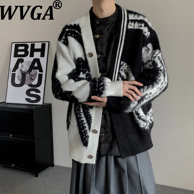 

WVGA весна осень новые мужские вязаные свитера большого размера в стиле Ямамото нишевый шикарный повседневный кардиган пальто с v-образным вырезом Ins Y2K W16238