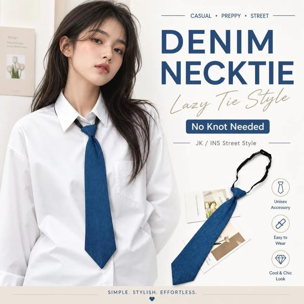Cowboy Style Denim Pre Tied Necktie with Tassel Adjustable Costume JK Tie‌ Jewelry Accessories Beaded Denim Chain Necktie
