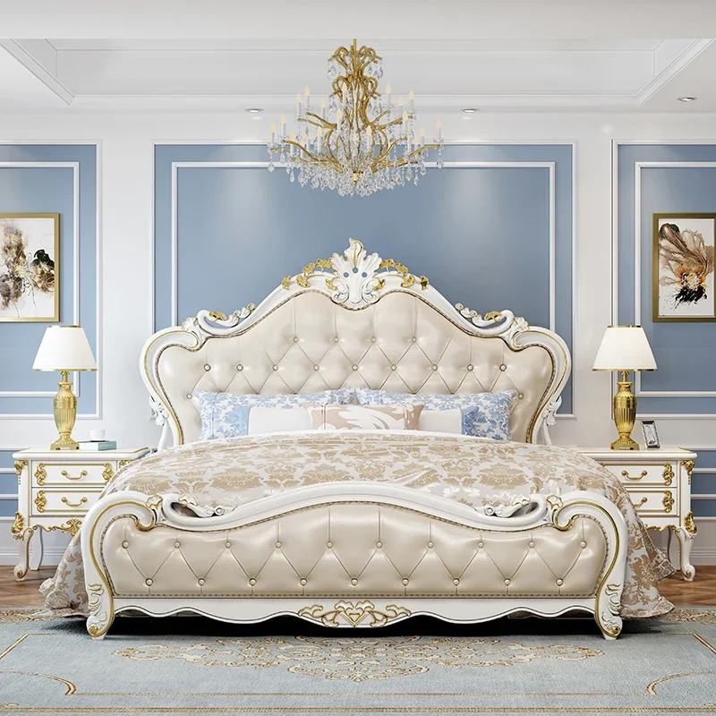 

Princess Simple Villa Double Bed European Custom Master Double Girl Luxury Bed Design Sleeping Cama Matrimonial Furniture