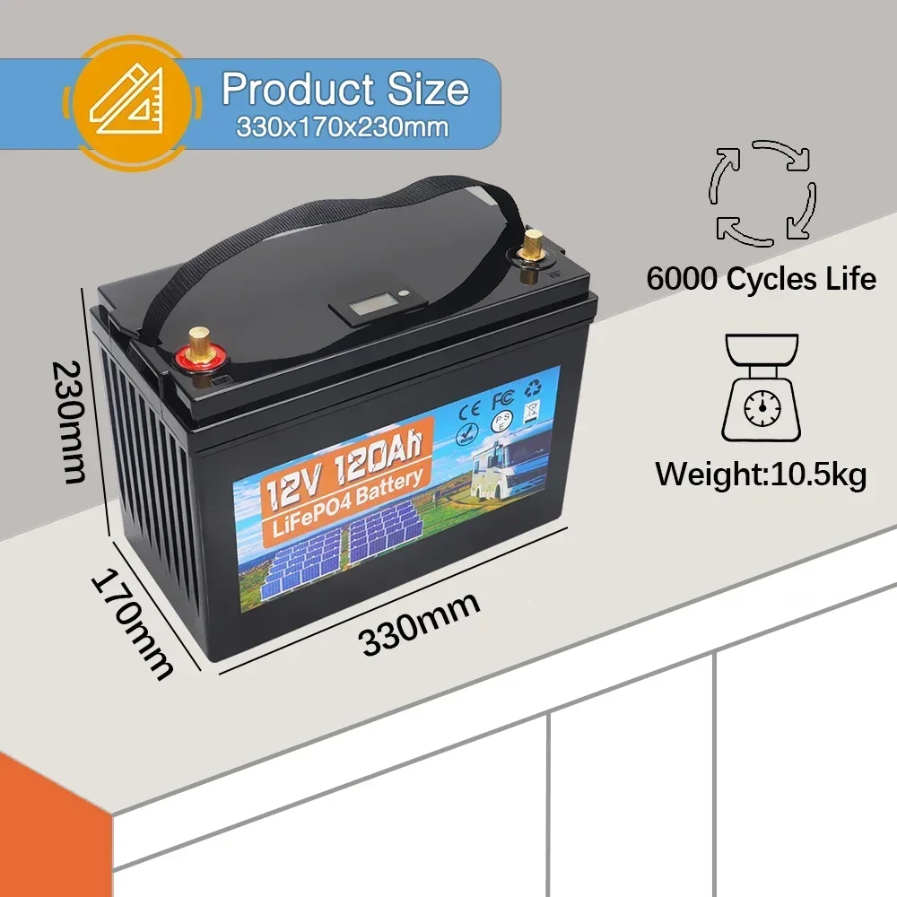 12V 120AH LiFePO4 Battery Pack Built-in BMS Lithium Iron Phosphate Cells For Replacing Most of Backup Power Home Energy Storage