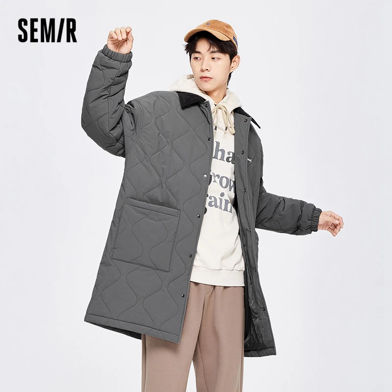 Semir Cotton Padded Coat Men Lightweight Gourd Loose Long Coat 2022 Winter Color Contrast High Street Fashion