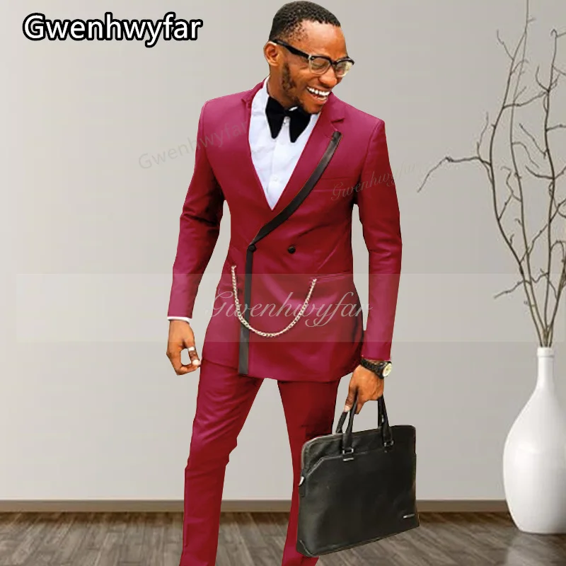 

Gwenhwyfar New Costume Homme Fashion Costume Luxury Party Stage Wine Red Men's Suit Fitted Tuxedo Suit Jacket+Pants